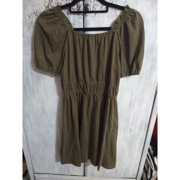 J Crew Puff Sleeve Dress olive Green Xs Boho Cottage Core Feminine - Picture 6 of 10